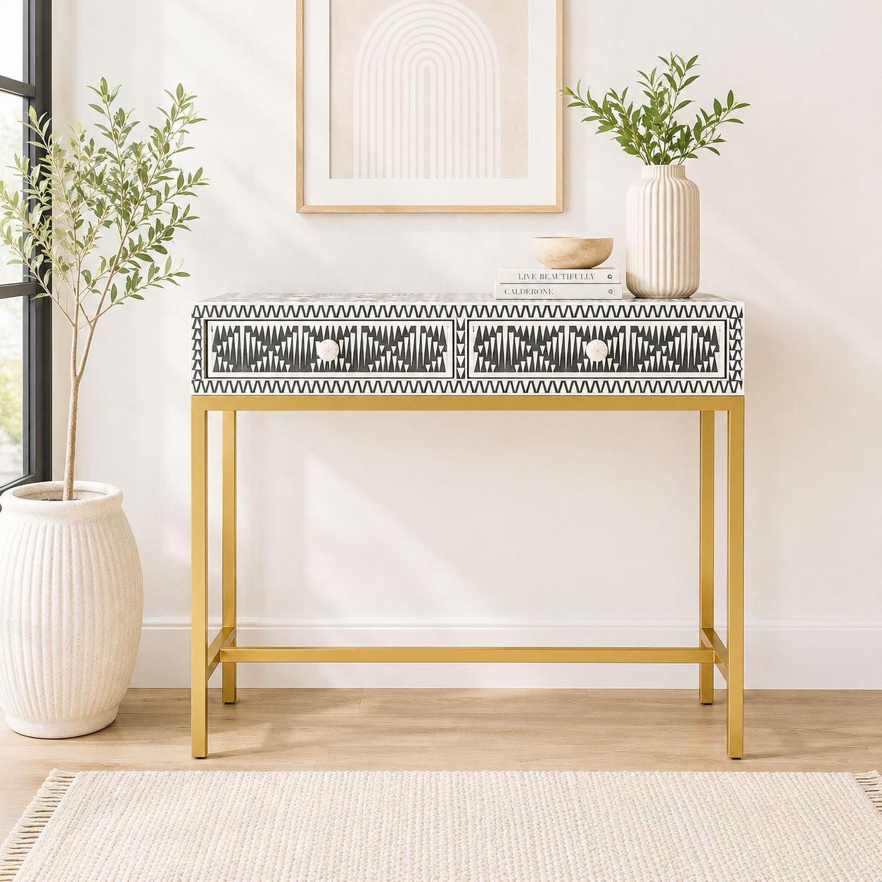 Geometric Inlay Accent Grey Console Table