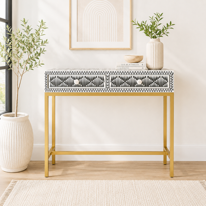 Geometric Inlay Accent Grey Console Table