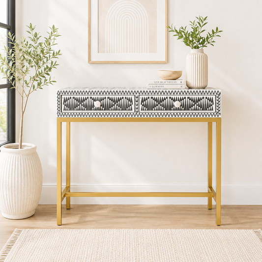 Geometric Inlay Accent Grey Console Table