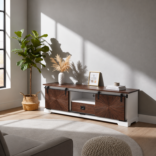 Reclaimed Wood Sliding Door Tvc With 1 Drawer & 2 Sliding Door