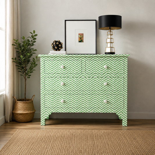 Art Deco Inlay Green Sideboard