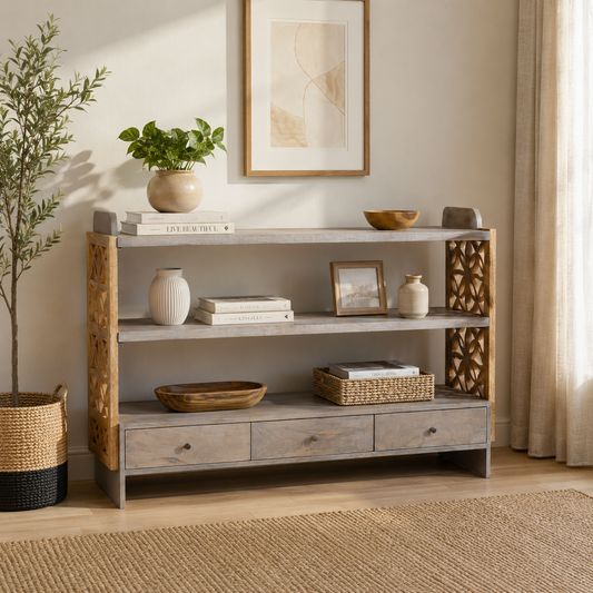 Classic Solid Wood Bookshelf with Storage Drawers