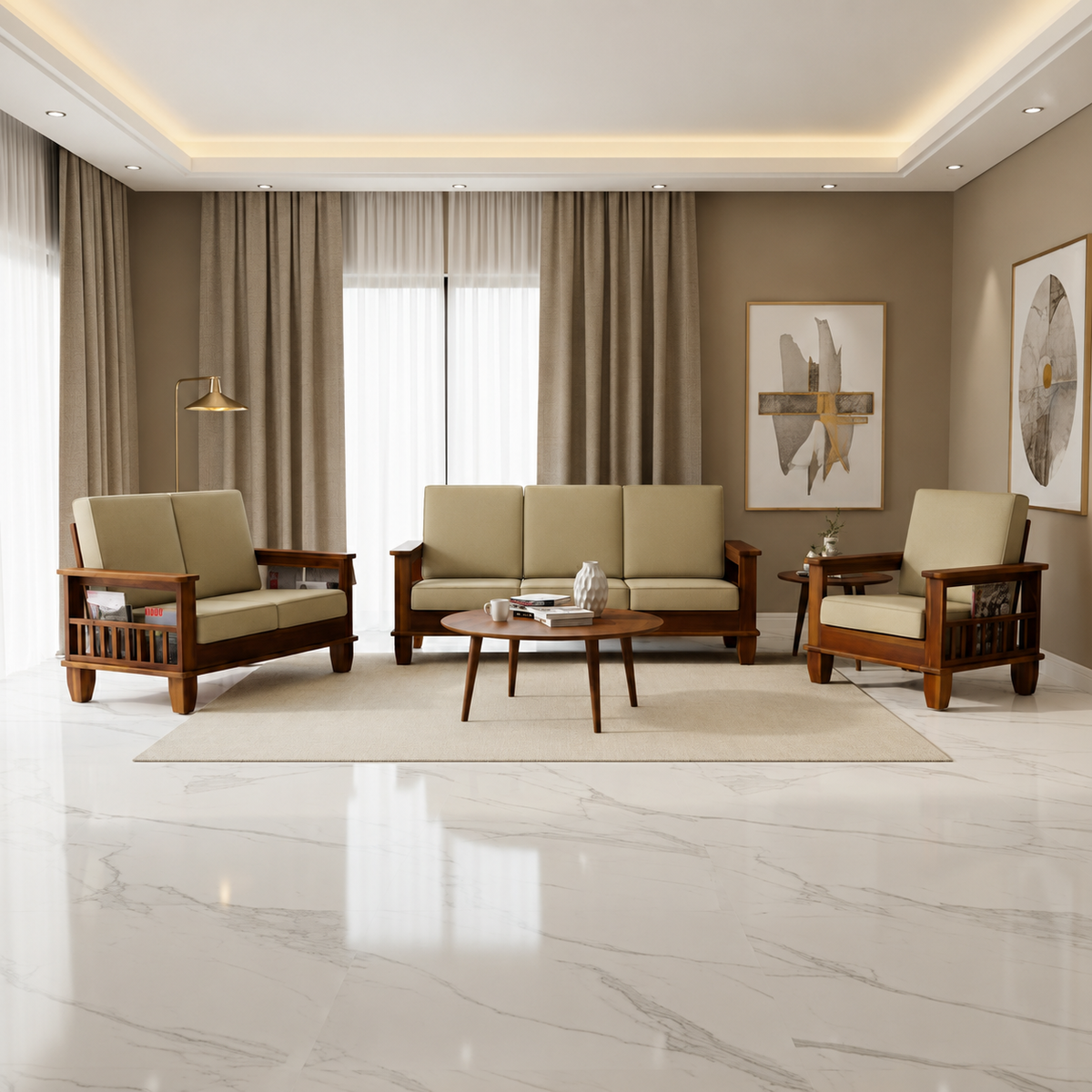 Woodvera Sofa Set in 3+2+1 Seating