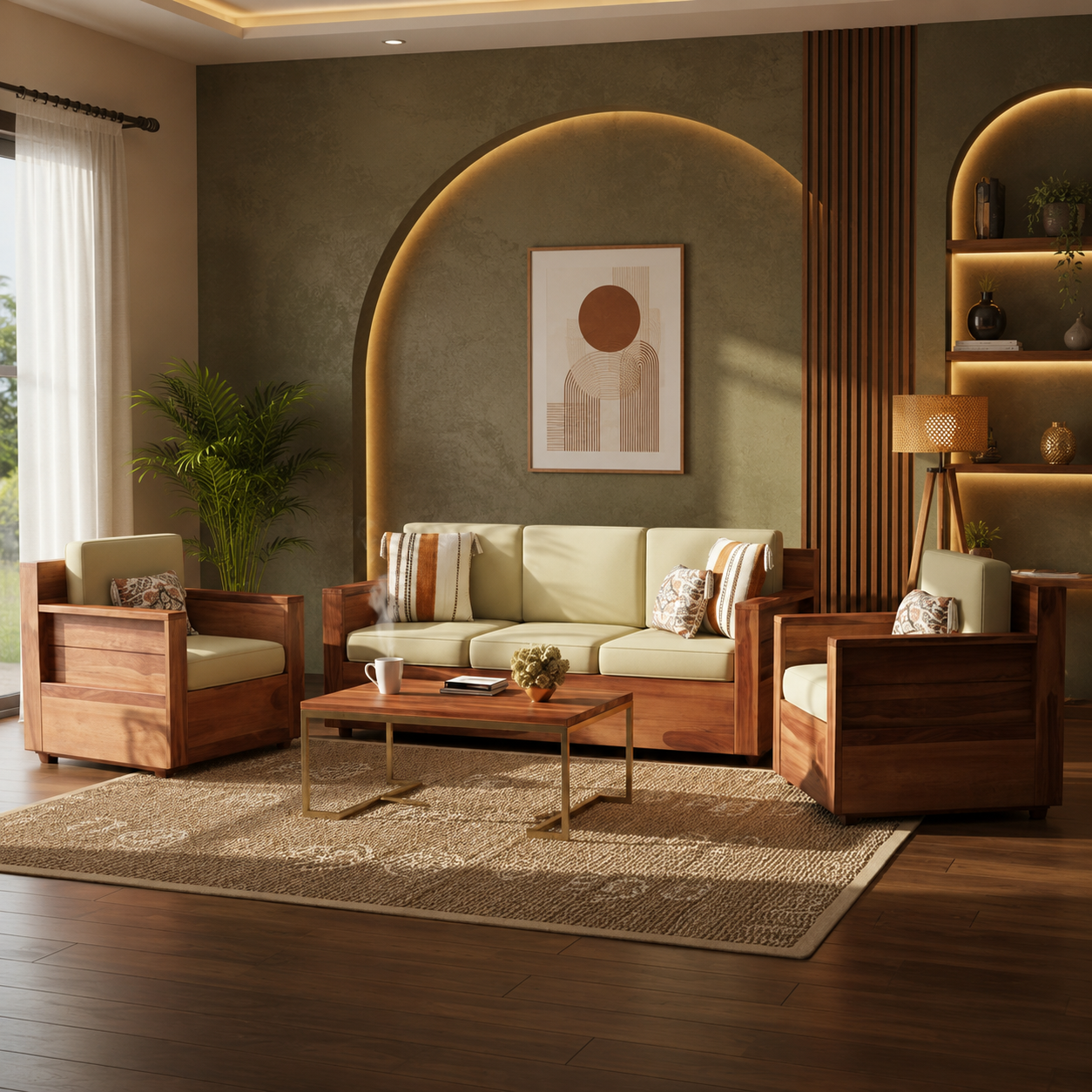 Ojasya wooden sofa set in living room