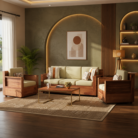 Ojasya Modern Wooden Sofa Set in 3+1+1 Seating