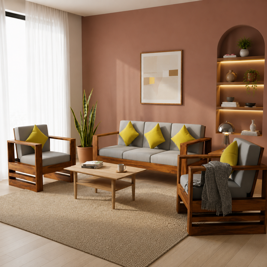 Modern Wooden Sofa Set in 3+1+1 Seating
