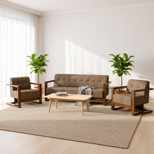 Button-Tufted 3-Seater Couch ooden Sofa Set in 3+1+1 Seating
