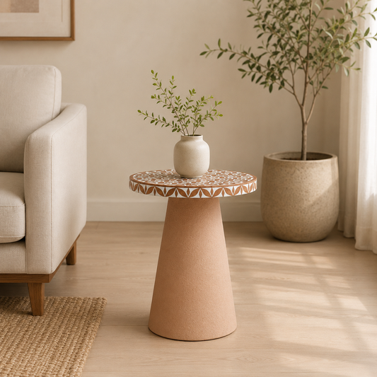 Inlay Acacia Wood Floral Side Table Big
