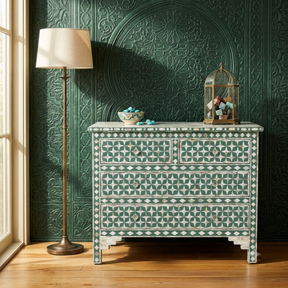 Art Deco Inlay Green Sideboard