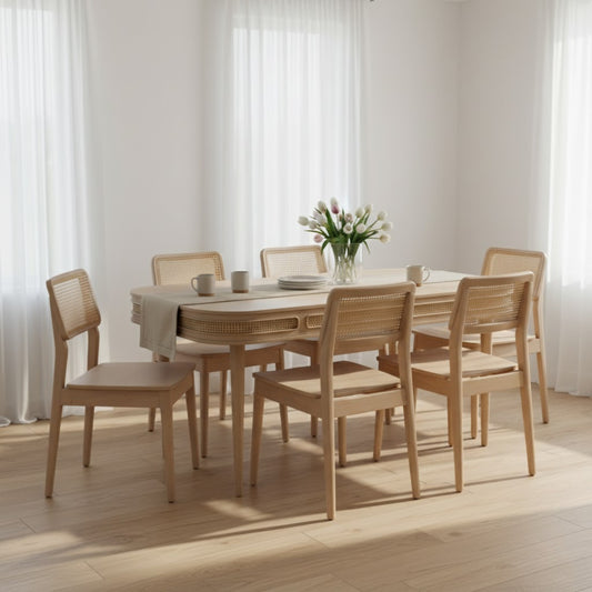 Franch Collection Cane Dining Table With 6 Seater Chair