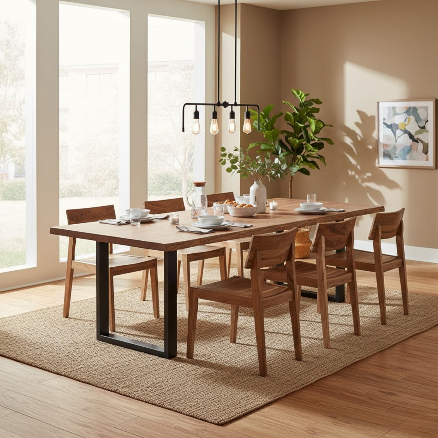Live Edge Live Style Dining Table With 6 Seater Chair-Dining Table Set