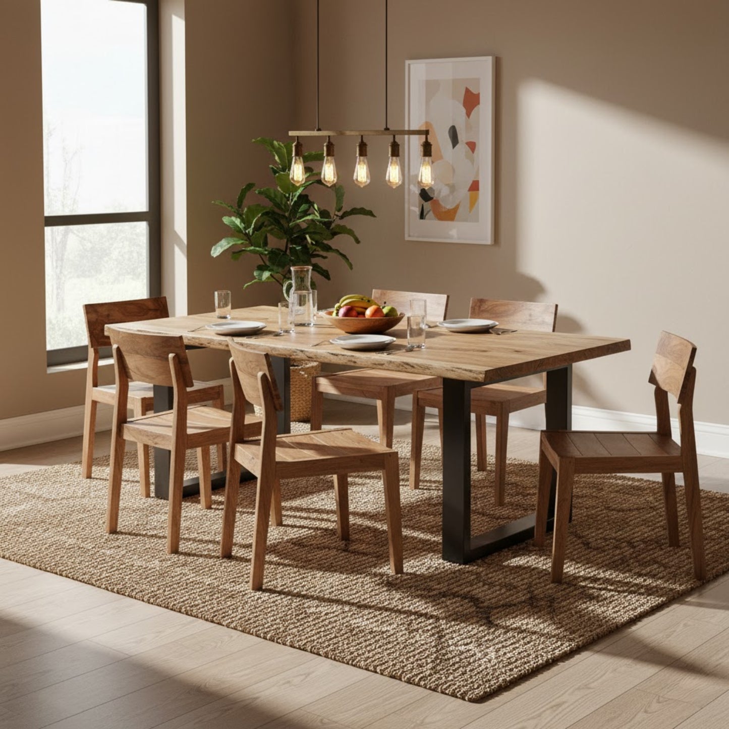 Live Edge Live Style Dining Table With 8 Seater Chair-Dining Table Set-
