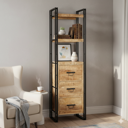 Industrial Range Slim 3 Drawer Bookcase