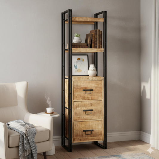 Industrial Range Slim 3 Drawer Bookcase