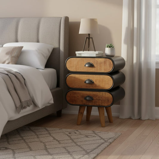 Mid-Century Modern Indo Iron 3 Drawers Drawer Chest