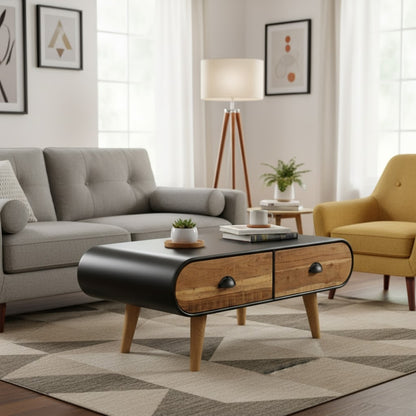 Mid-Century Modern Indo Iron 2 Drawers Coffee Table