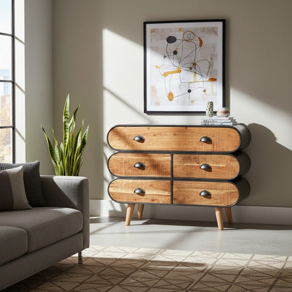 Mid-Century Modern Indo Iron 5 Drawers Sideboard