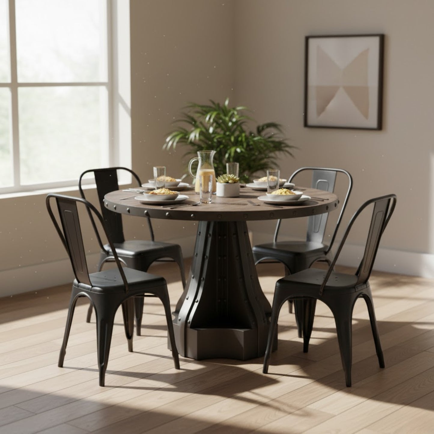 Industrial Apothecary Round Dining Table With 4 Seater Chair-Dining Table Set