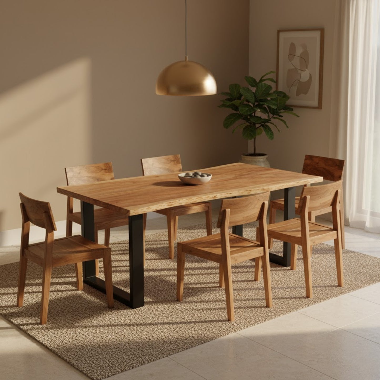 Live Edge Dining Table With 6 Seater Chair-Dining Table Set