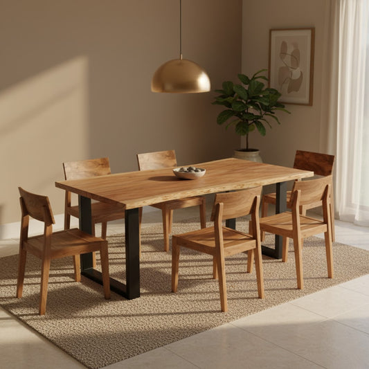 Live Edge Dining Table With 6 Seater Chair-Dining Table Set