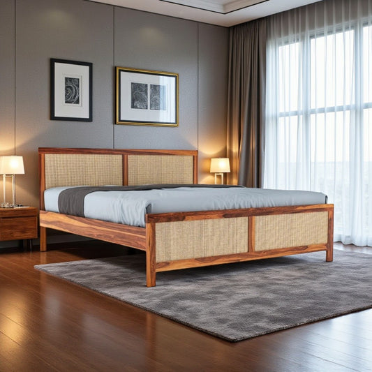 Loom Cane Wood Bed Without Storage