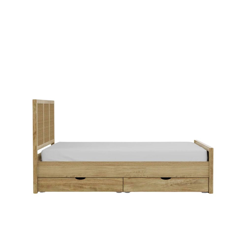 Solid Mango Wood Bed with Storage Drawers – Teak Finish Wooden Double Bed Frame