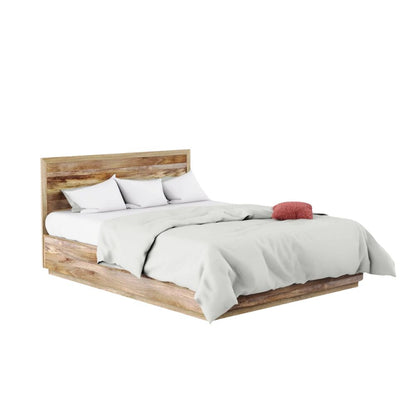 Solid Mango Wood Bed with Natural Finish – Modern Wooden Double Bed Frame