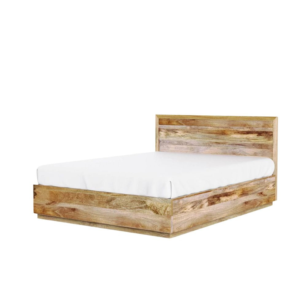 Solid Mango Wood Bed with Natural Finish – Modern Wooden Double Bed Frame