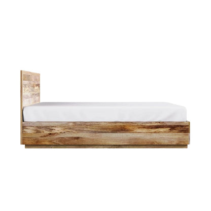 Solid Mango Wood Bed with Natural Finish – Modern Wooden Double Bed Frame