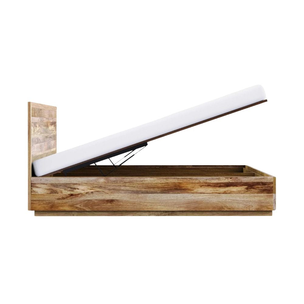Solid Mango Wood Bed with Natural Finish – Modern Wooden Double Bed Frame