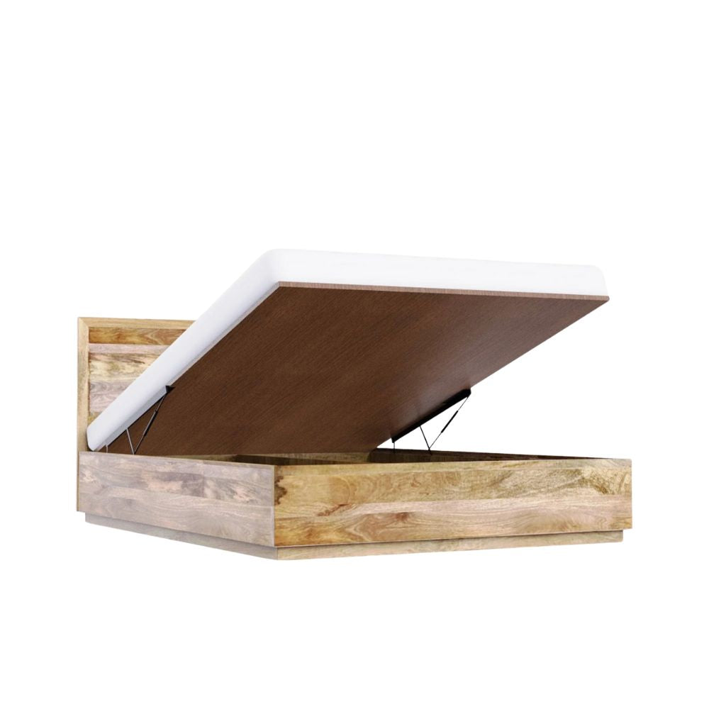 Solid Mango Wood Bed with Natural Finish – Modern Wooden Double Bed Frame