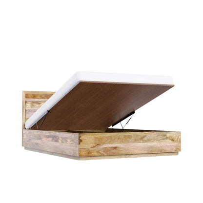 Solid Mango Wood Bed with Natural Finish – Modern Wooden Double Bed Frame