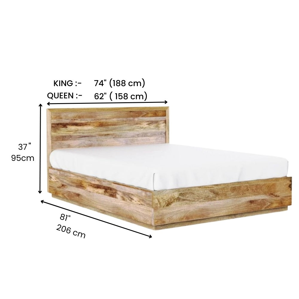 Solid Mango Wood Bed with Natural Finish – Modern Wooden Double Bed Frame