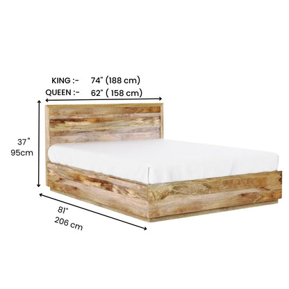 Solid Mango Wood Bed with Natural Finish – Modern Wooden Double Bed Frame