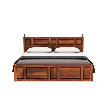 Elegant Wooden Bed Made of Acacia Wood & Plywood – Teak Polish, Strong Construction & Timeless Appeal – Available in King & Queen Sizes