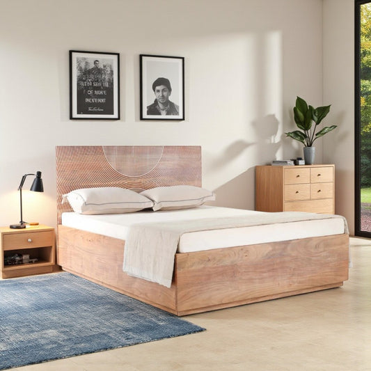 Handcrafted King Size Bed in Acacia Wood & Plywood – Strong Construction, Natural Finish & Refined Bedroom Furniture