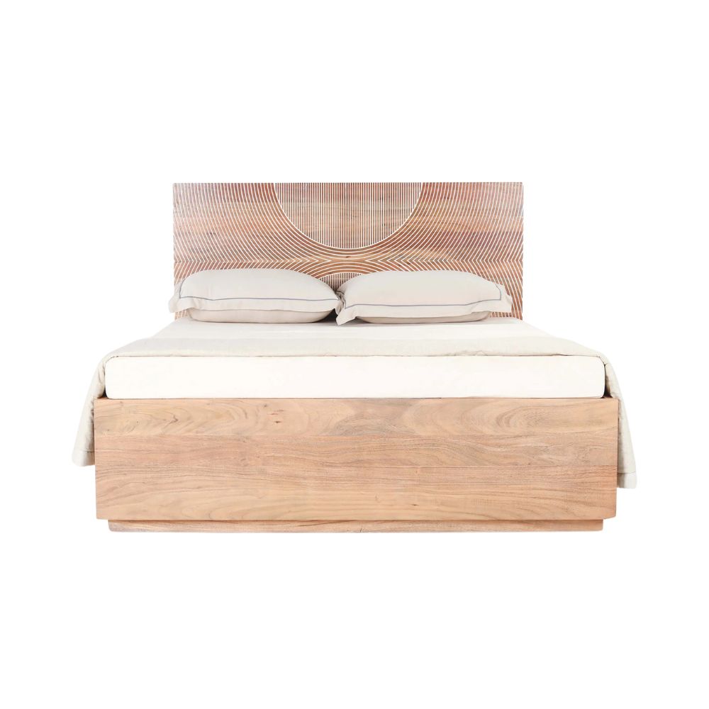 Handcrafted King Size Bed in Acacia Wood & Plywood – Strong Construction, Natural Finish & Refined Bedroom Furniture