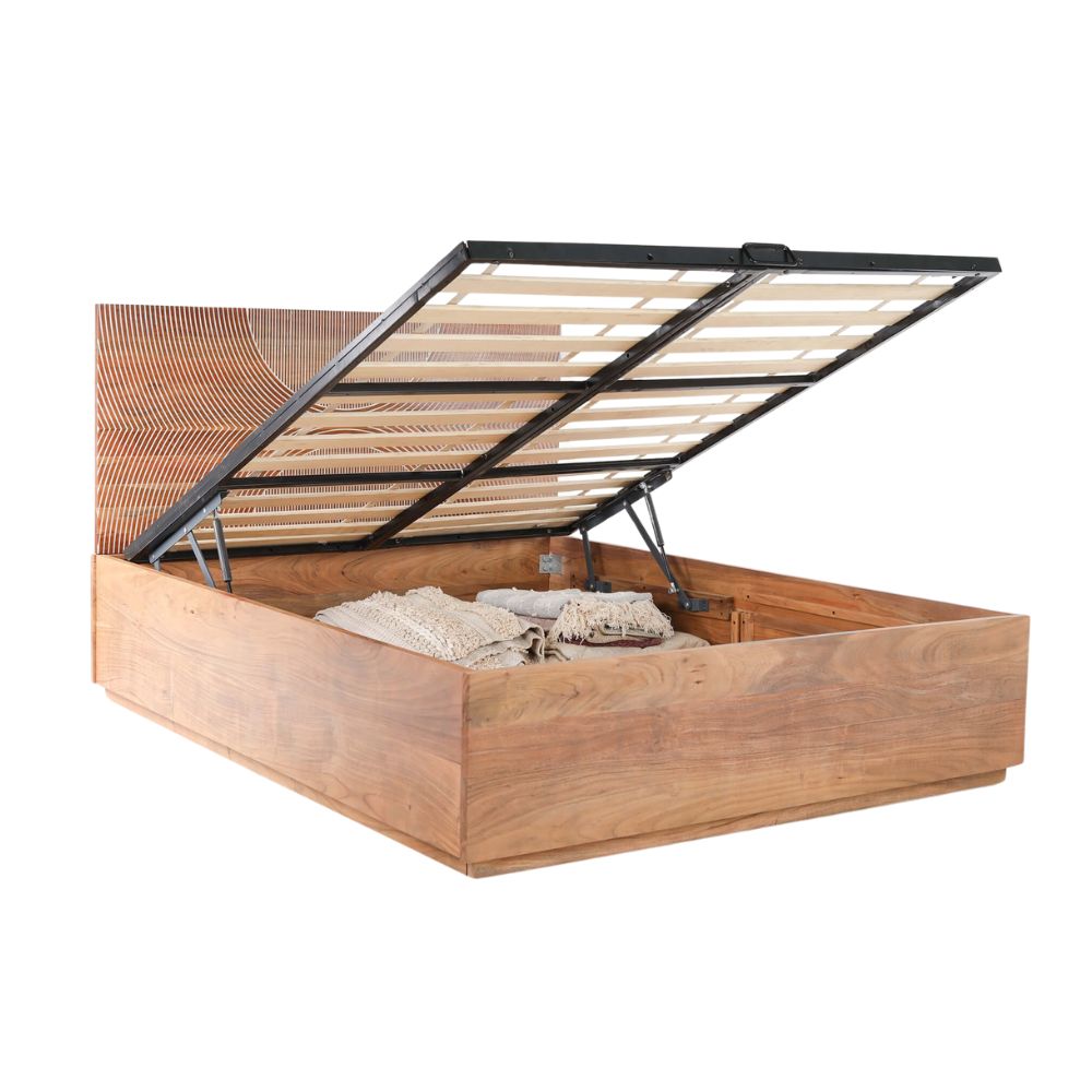Handcrafted King Size Bed in Acacia Wood & Plywood – Strong Construction, Natural Finish & Refined Bedroom Furniture