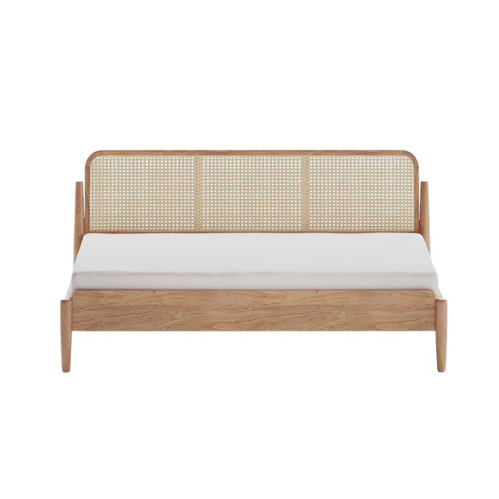 Elegant Mango Wood King Bed with Natural Cane Headboard – Sustainable Materials, Expert Craftsmanship & Warm Authentic Finish