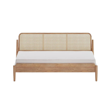 Elegant Mango Wood King Bed with Natural Cane Headboard – Sustainable Materials, Expert Craftsmanship & Warm Authentic Finish