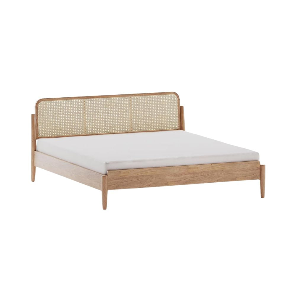 Elegant Mango Wood King Bed with Natural Cane Headboard – Sustainable Materials, Expert Craftsmanship & Warm Authentic Finish