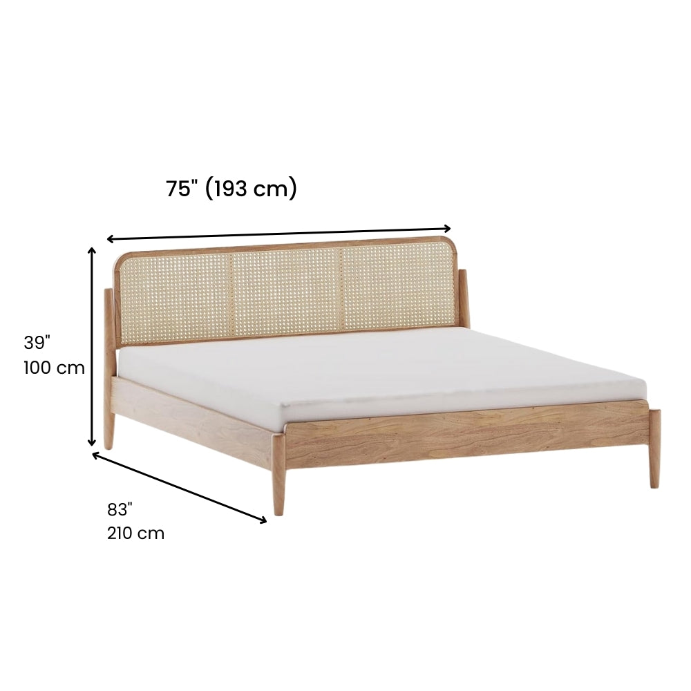 Elegant Mango Wood King Bed with Natural Cane Headboard – Sustainable Materials, Expert Craftsmanship & Warm Authentic Finish