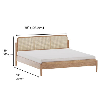 Elegant Mango Wood King Bed with Natural Cane Headboard – Sustainable Materials, Expert Craftsmanship & Warm Authentic Finish