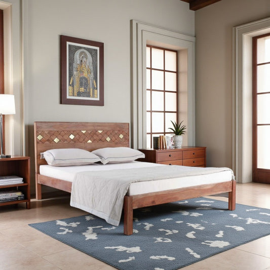 Elegant Acacia Wood & Plywood King Bed Featuring Rich Wood Grain, Durable Frame & Long-Lasting Performance – Classic Bedroom Furniture