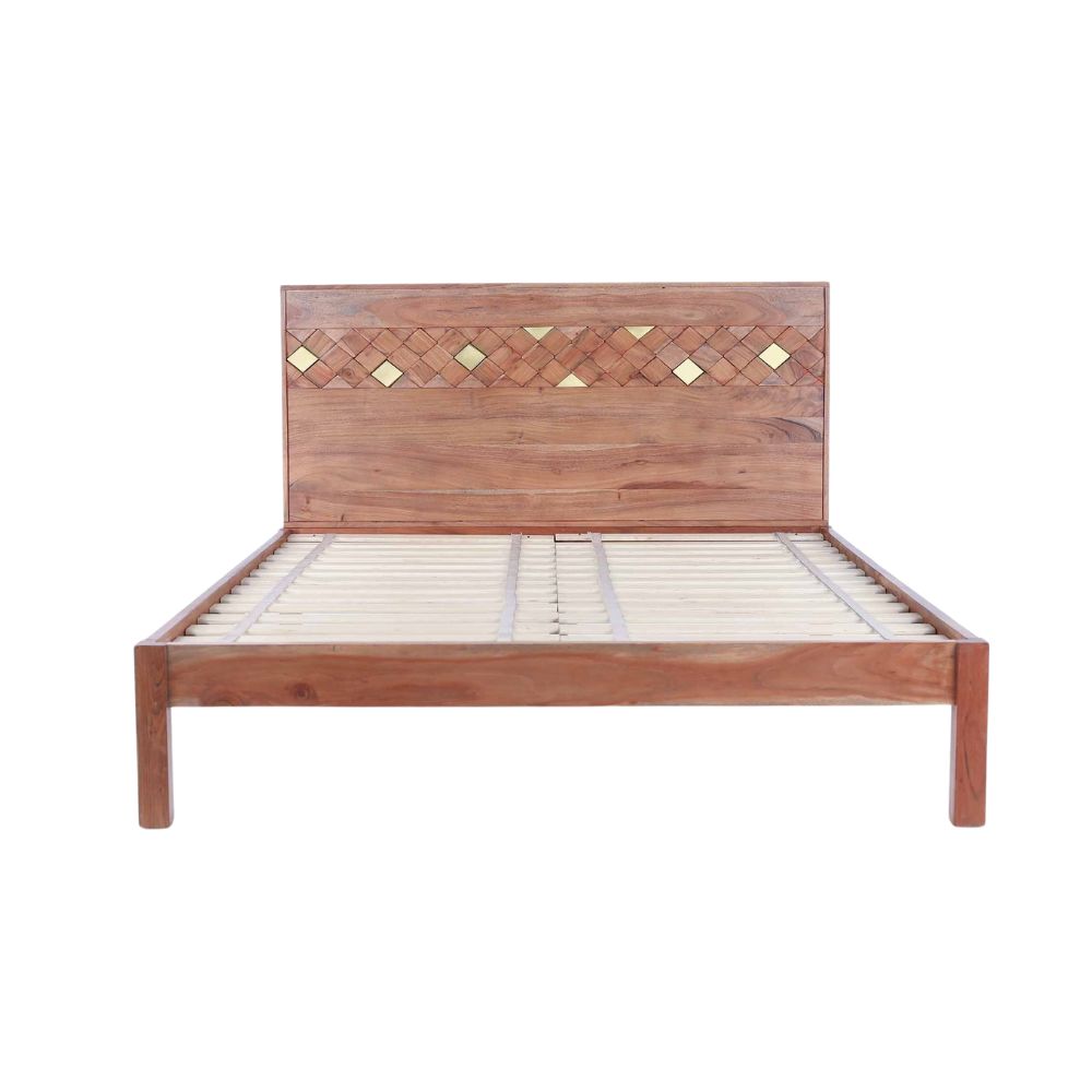 Elegant Acacia Wood & Plywood King Bed Featuring Rich Wood Grain, Durable Frame & Long-Lasting Performance – Classic Bedroom Furniture