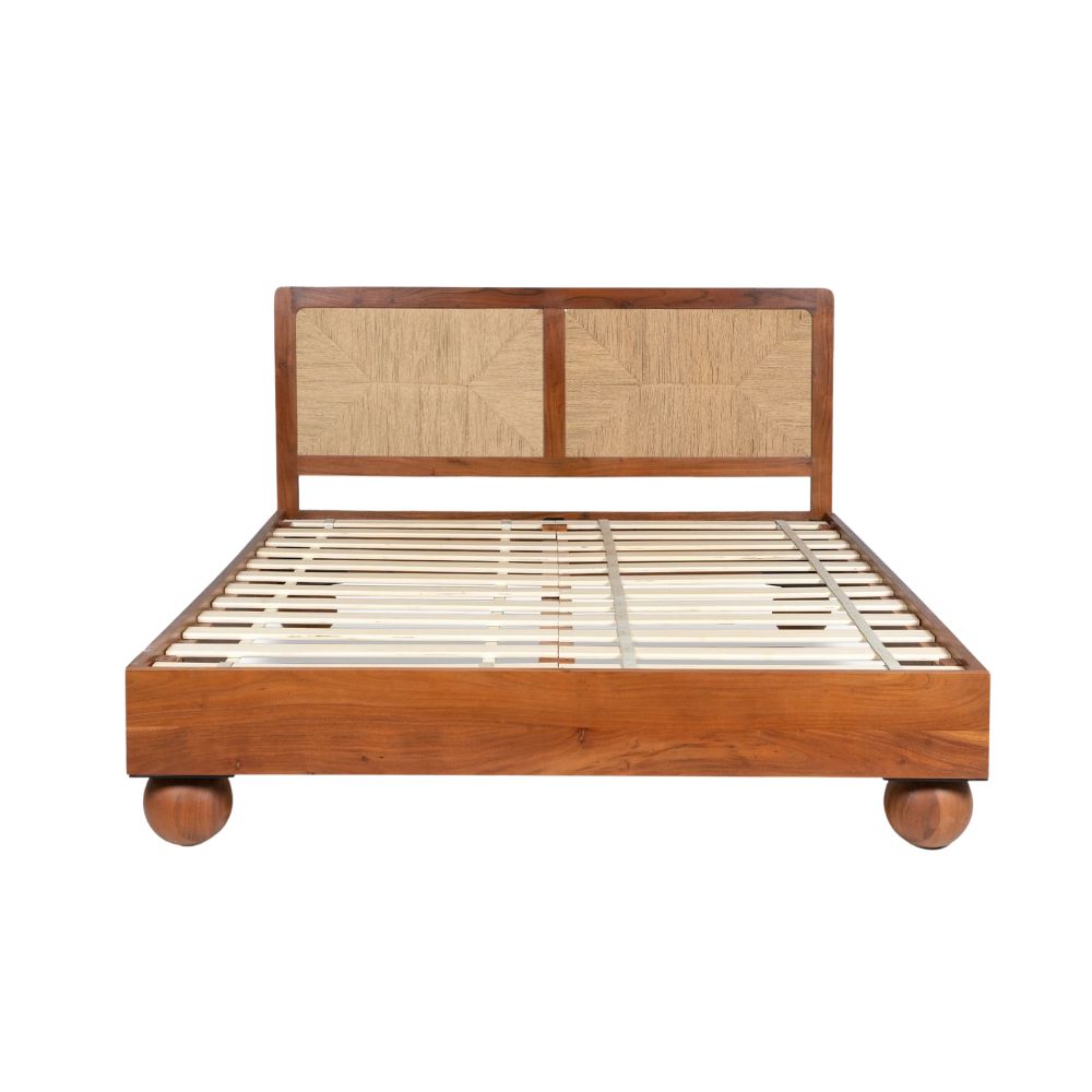 Handcrafted Queen Size Bed Made of Solid Acacia Wood & Plywood with Rich Brown Finish – Durable, Stable & Elegant Bedroom Furniture