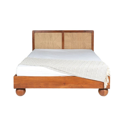 Handcrafted Queen Size Bed Made of Solid Acacia Wood & Plywood with Rich Brown Finish – Durable, Stable & Elegant Bedroom Furniture