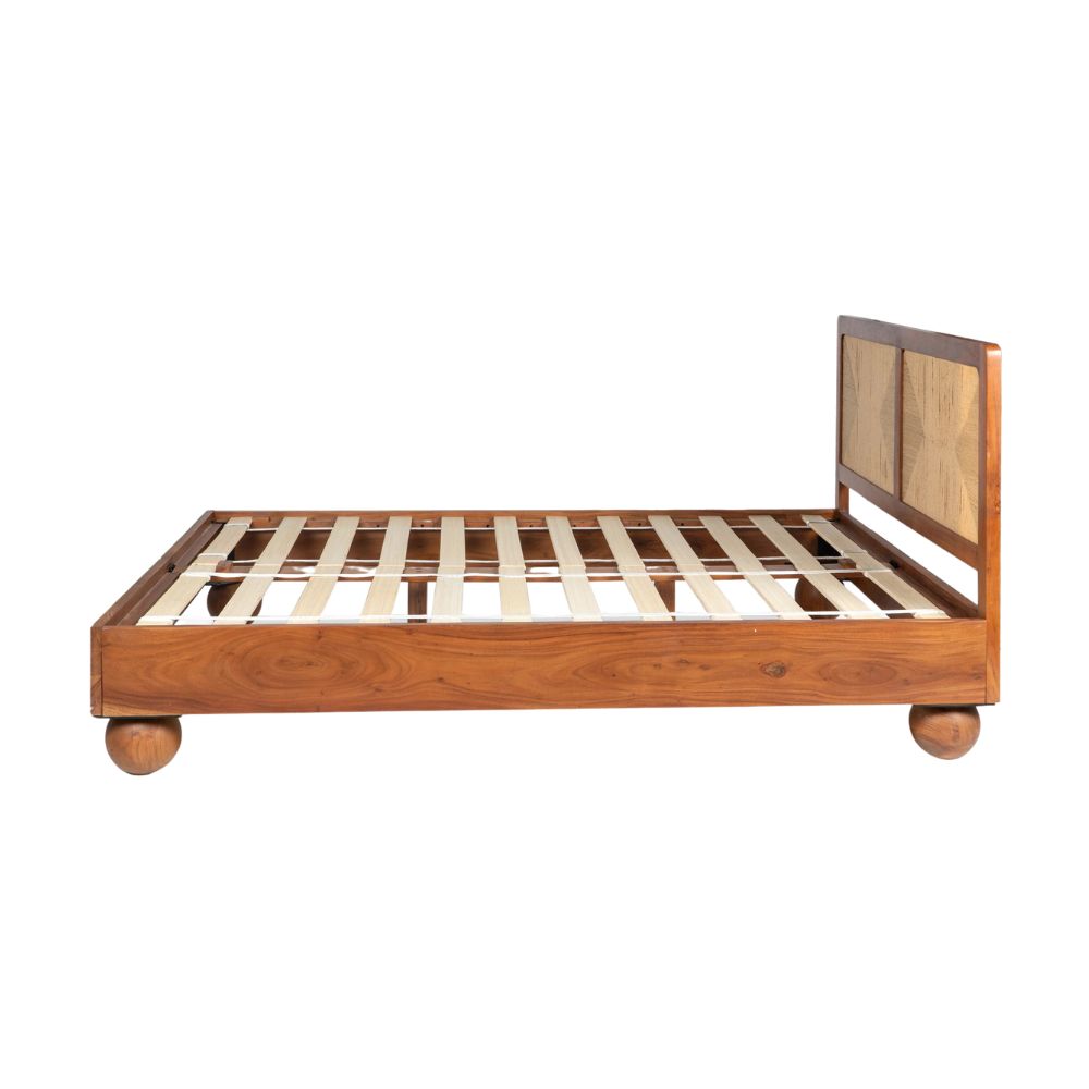 Handcrafted Queen Size Bed Made of Solid Acacia Wood & Plywood with Rich Brown Finish – Durable, Stable & Elegant Bedroom Furniture