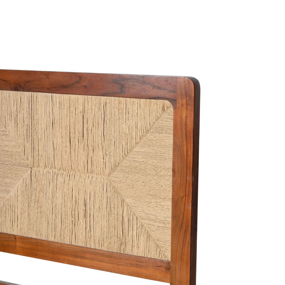 Handcrafted Queen Size Bed Made of Solid Acacia Wood & Plywood with Rich Brown Finish – Durable, Stable & Elegant Bedroom Furniture