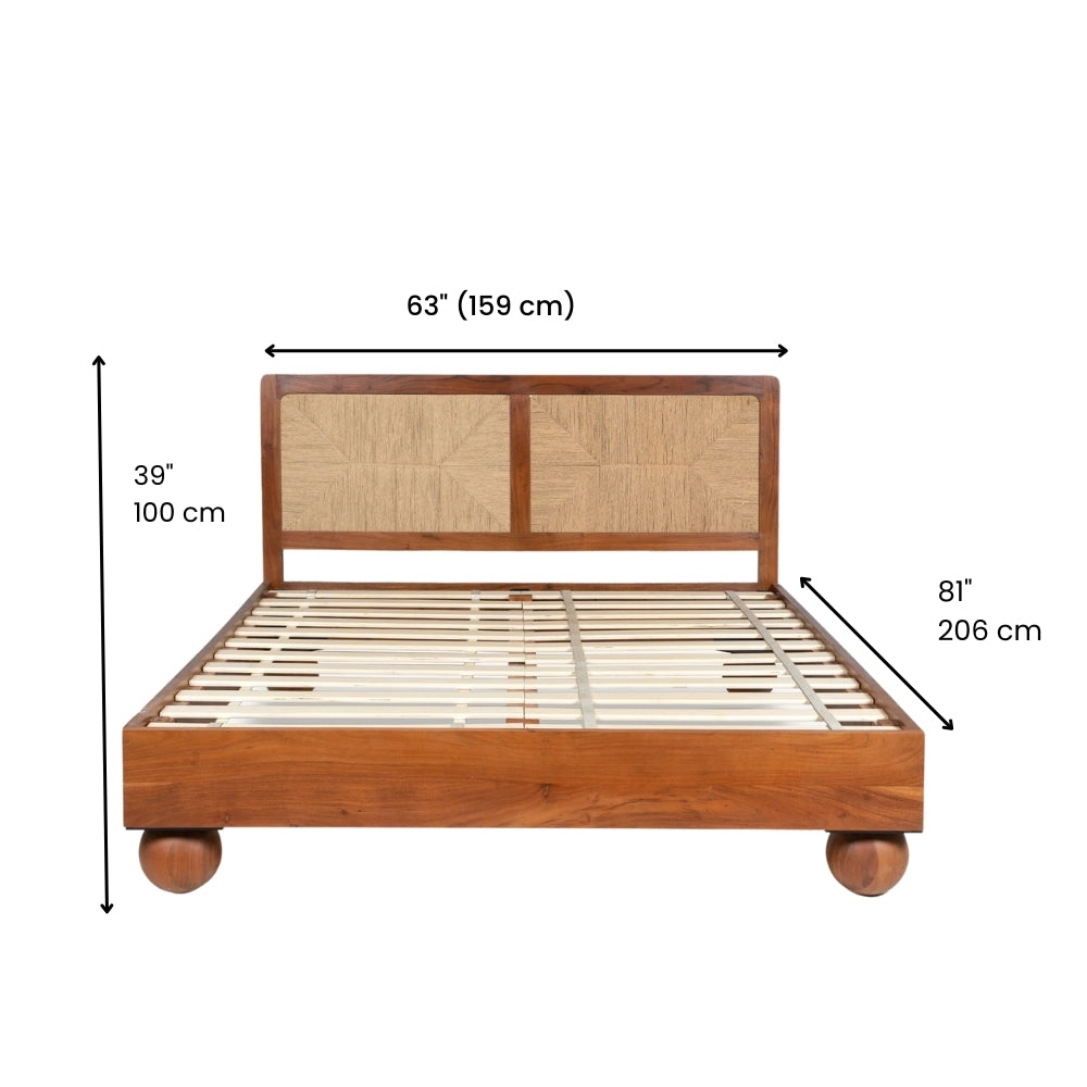 Handcrafted Queen Size Bed Made of Solid Acacia Wood & Plywood with Rich Brown Finish – Durable, Stable & Elegant Bedroom Furniture